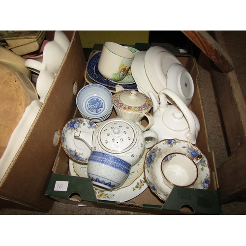 391 - TWO BOXES OF MIXED CERAMICS, POTTERY, TEAWARES ETC.