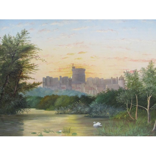 1100 - W J POOLE - RIVER THAMES AND WINDSOR CASTLE, OIL ON CANVAS, FRAMED, 44CM X 60CM