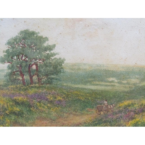 1101 - J D WATERS 1930 - HORSE DRAWN CART IN MOORLAND LANDSCAPE, SIGNED WATERCOLOUR, F/G, 24CM X 35CM