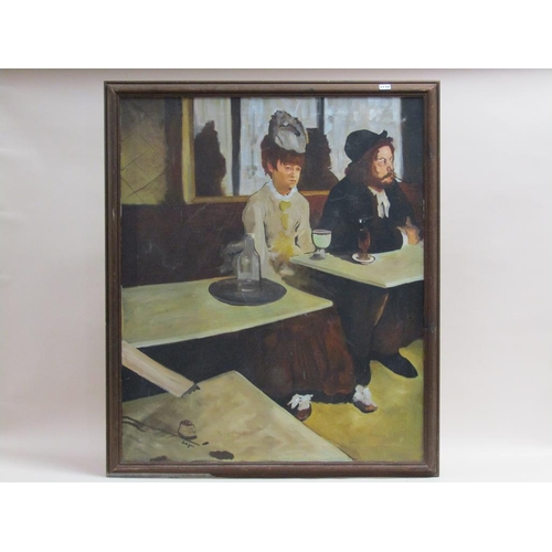 1110 - IN THE STYLE OF DEGAS - THE ABSINTH DRINKER, SIGNED, OIL ON CANVAS, FRAMED, 104CM X 86CM