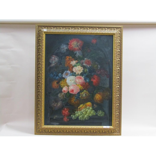 1112 - UNSIGNED VASE OF ROSES AND SUMMER FLOWERS, OIL ON CANVAS, FRAMED, 100CM X 75CM