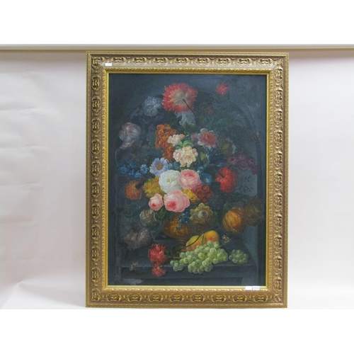 1112 - UNSIGNED VASE OF ROSES AND SUMMER FLOWERS, OIL ON CANVAS, FRAMED, 100CM X 75CM