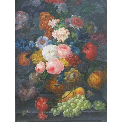 1112 - UNSIGNED VASE OF ROSES AND SUMMER FLOWERS, OIL ON CANVAS, FRAMED, 100CM X 75CM