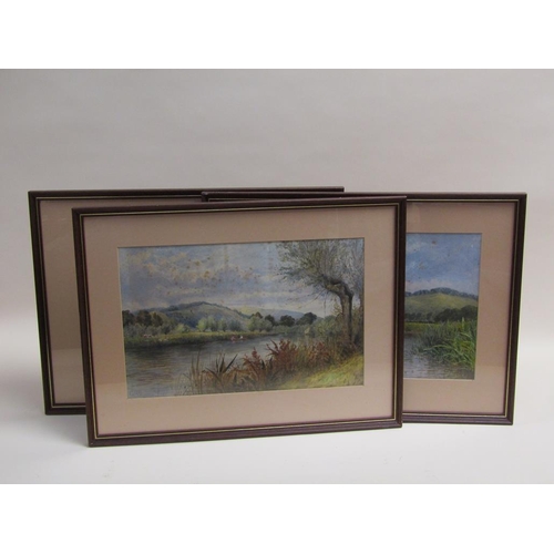 1114 - MONO GHS - SERIES OF THREE F/G LATE 19C/EARLY 20C WATERCOLOURS - RIVERSCAPES WITH FIGURES IN BOATS, ... 