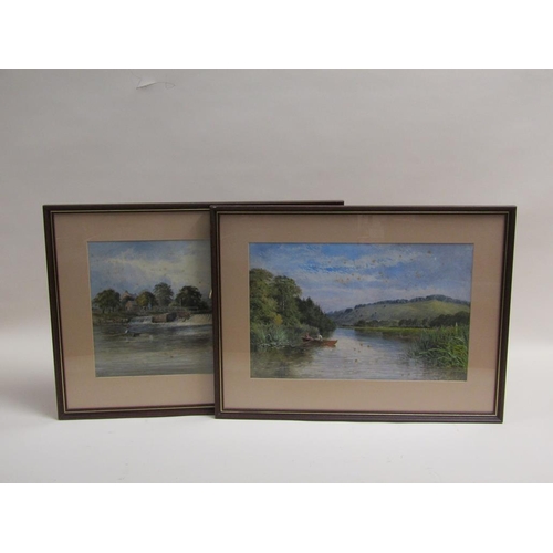 1114 - MONO GHS - SERIES OF THREE F/G LATE 19C/EARLY 20C WATERCOLOURS - RIVERSCAPES WITH FIGURES IN BOATS, ... 