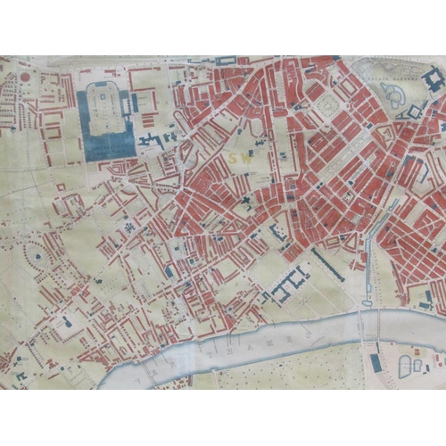 1115 - COLOURED PANORAMIC MAP OF LONDON SOUTH WEST, F/G, 50CM X 65CM