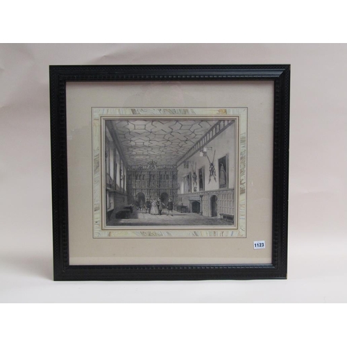 1123 - 16C INTERIOR SCENE - B&W ENGRAVING, F/G, 30CM X 36CM