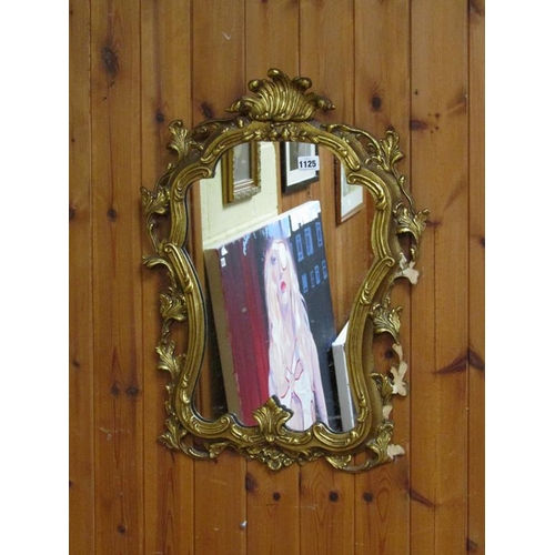 1125 - GILT FRAMED ROCOCO STYLE WALL MIRROR, 62CM X 45CM