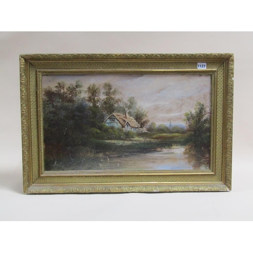 1127 - ROY KING - LATE 19C RIVERSCAPE, OIL ON BOARD, FRAMED, 35CM X 60CM