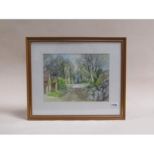 1132 - GLADYS CROOK - WESTON TURVILLE CHURCH, SIGNED WATERCOLOUR, F/G, 24CM X 33CM