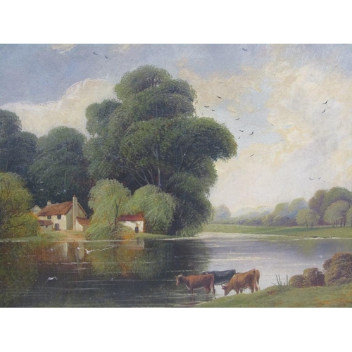 1145 - J MORRIS, CATTLE WATERING, 28CM X 59CM