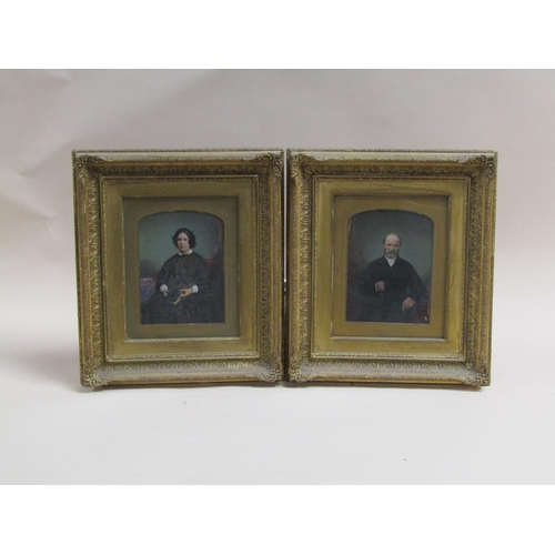 1150 - COLLECTION OF THREE 19C FAMILY PORTRAITS - FATHER, WIFE AND DAUGHTER, ARCH FRAMED, WATERCOLOURS, 19C... 