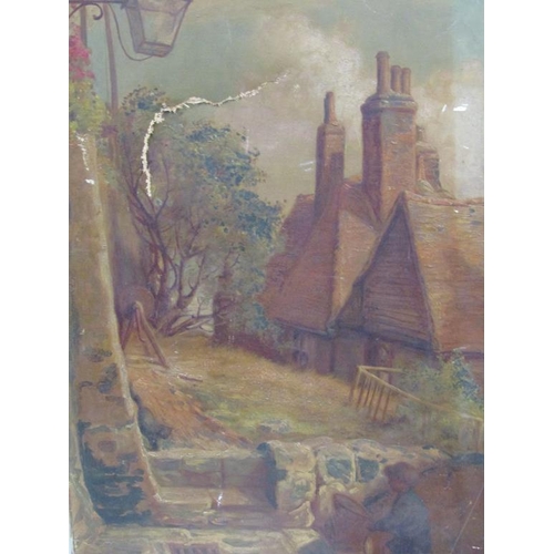 1154 - JOHN FITSMARSHALL 1859/1932 - THREE DAMAGED UNFRAMED CANVASES - THE WATER MILL, COASTAL SCENE & COTT... 