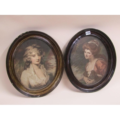 1156 - TWO LATE 19C COLOURED OVAL PRINTS - PORTRAIT OF LADIES, F/G, 33CMX 26CM