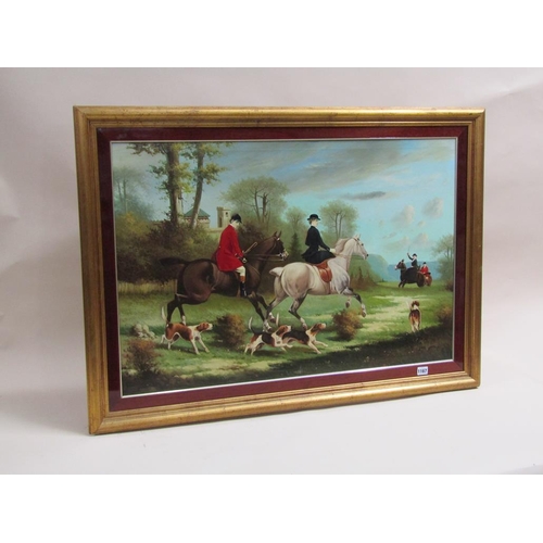 1167 - JACK SMITH - HUNTSMAN AND HOUNDS, SIGNED OIOL ON CANVAS, FRAMED, 60CM X 90C