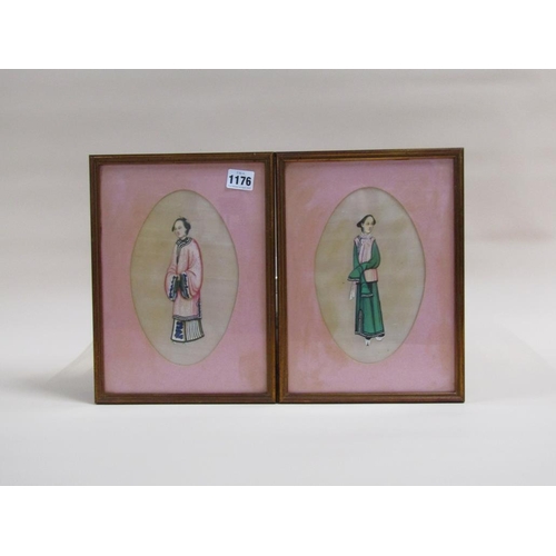 1176 - TWO FRAMED OVAL ORIENTAL PAINTINGS ON PAPER, OVAL F/G, EACH 20CM X 12CM