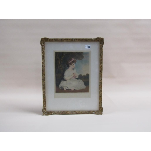 1183 - FRAMED COLOURED PRINT - PORTRAIT OF A YOUNG GIRL WITH PINK BOW IN HER HAIR