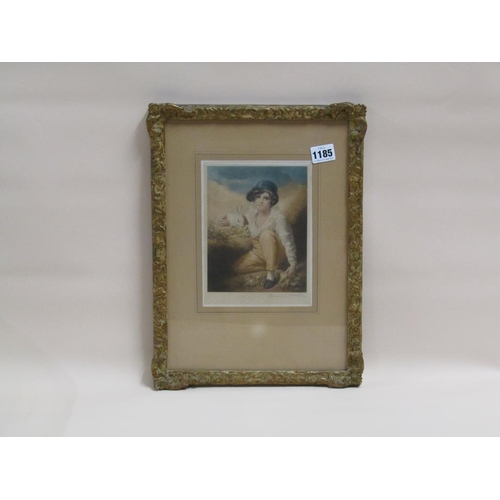 1185 - FRAMED COLOURED PRINT BY EDMUND WARDEL - YOUNG BOY WITH RABBIT