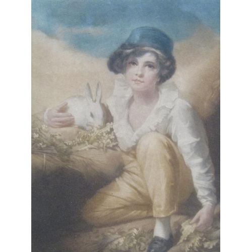 1185 - FRAMED COLOURED PRINT BY EDMUND WARDEL - YOUNG BOY WITH RABBIT