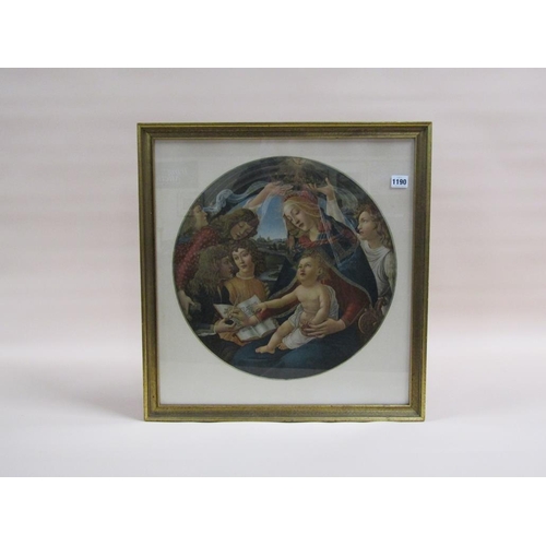 1190 - FRAMED CIRCULAR COLOURED PRINT - THE HOLY FAMILY, F/G, 43CM DIAM