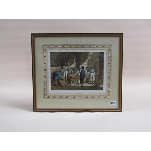 1192 - FRAMED COLOURED PRINT - SAIL OF ENGLISH GOODS CANTON, F/G, 26CM X 33CM