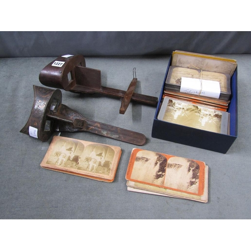 1227 - TWO STEREOSCOPIC VIEWERS, 29CM L, AND SLIDES