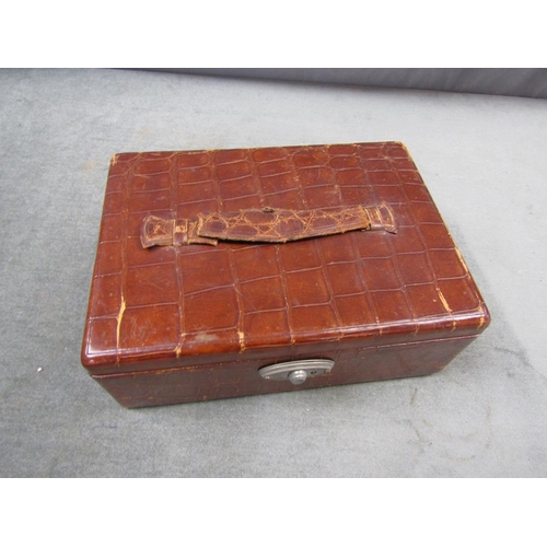 1280 - CROCODILE SKIN TRAVELLING BOX, 28CM W