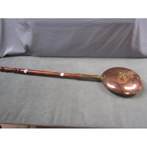 1297 - ANTIQUE COPPER WARMING PAN, 122CM L