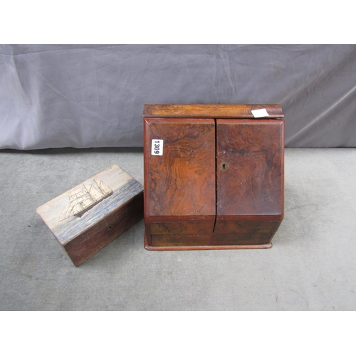 1309 - VICTORIAN WALNUT STATIONERY BOX; ANOTHER BOX; OIL ON BOARD