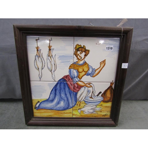 1310 - FOUR TILE FRAME PLAQUE, 48CM W