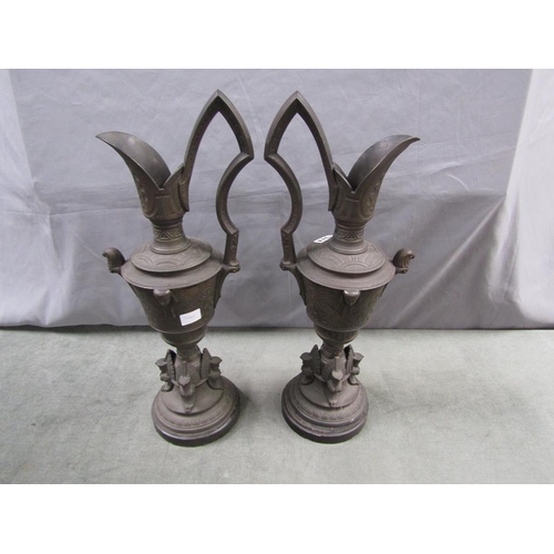 1311 - PAIR OF VICTORIAN CAST BRONZED EWERS, 57CM H