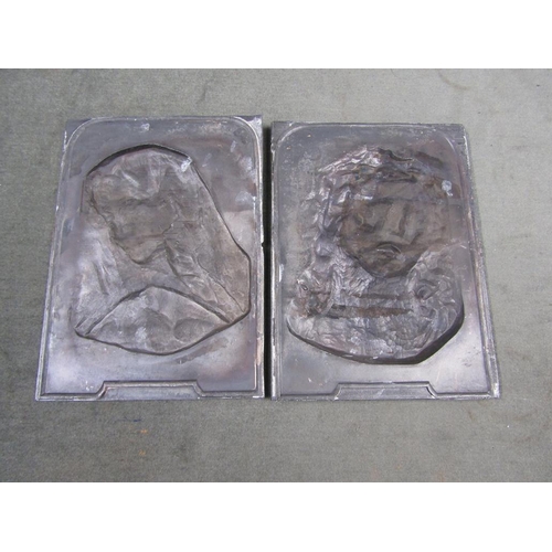 1321 - TWO WHITE METAL RELIGIOUS PLAQUES EMBOSSED, 16CM W