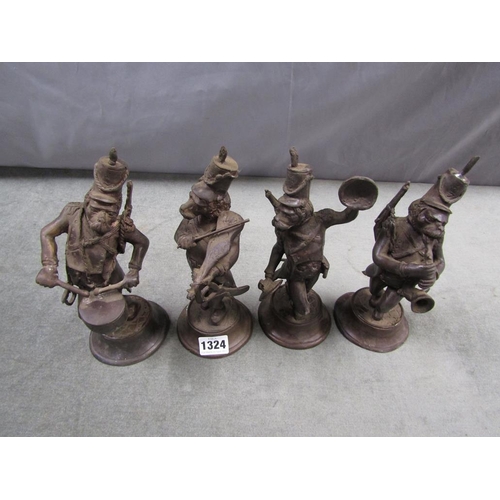 1324 - SET OF FOUR BRONZE MONKEY BAND FIGURES, 23CM H