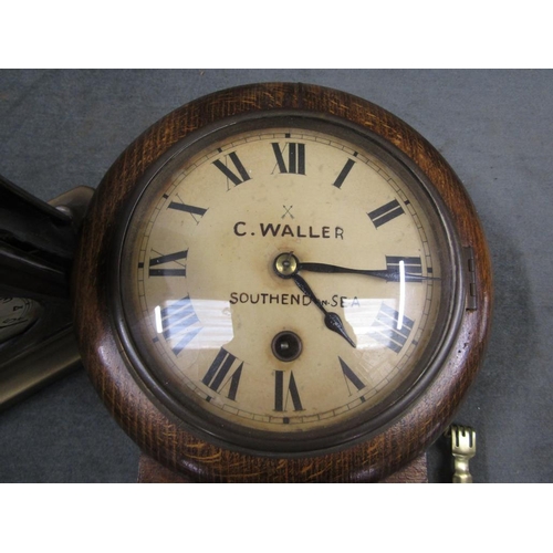 1328 - S WALLER SOUTH END PENDULUM WALL CLOCK, 31CM L; GERMAN CLOCK