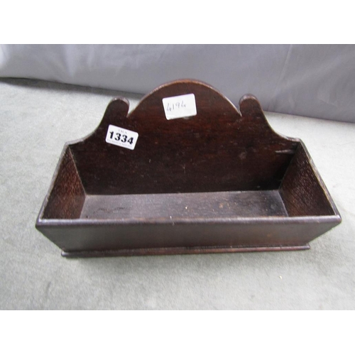 1334 - GEORGIAN OAK CANDLE TRAY, 28CM W; SMALL PEN TROUGH