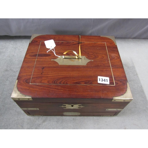 1341 - 19C ROSEWOOD BRASS INLAID STATIONERY BOX, 31CM W