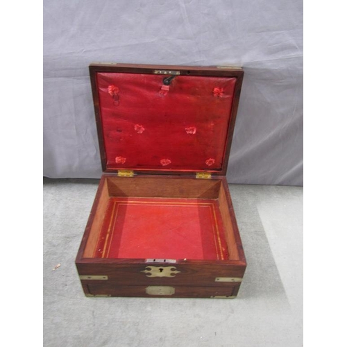 1341 - 19C ROSEWOOD BRASS INLAID STATIONERY BOX, 31CM W