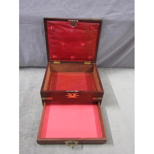 1341 - 19C ROSEWOOD BRASS INLAID STATIONERY BOX, 31CM W