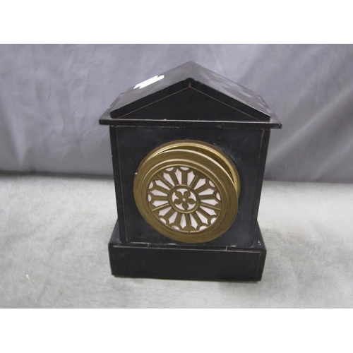 1342 - VICTORIAN SLATE AND MARBLE MANTEL CLOCK, 28CM H