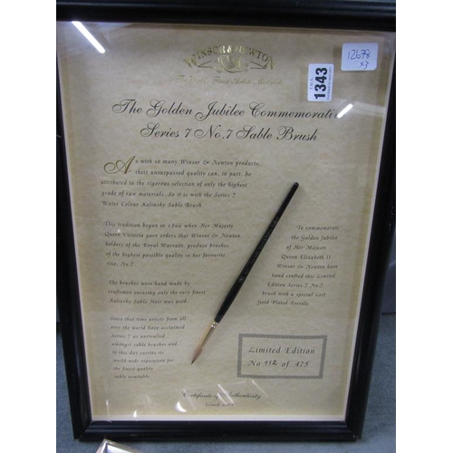 1343 - GOLDEN JUBILEE COMMEMORATIVE SERIES NO.7 TABLE BRUSH; WINDSOR & NEWTON MILLENIUM PAINT SET; ARTIST B... 