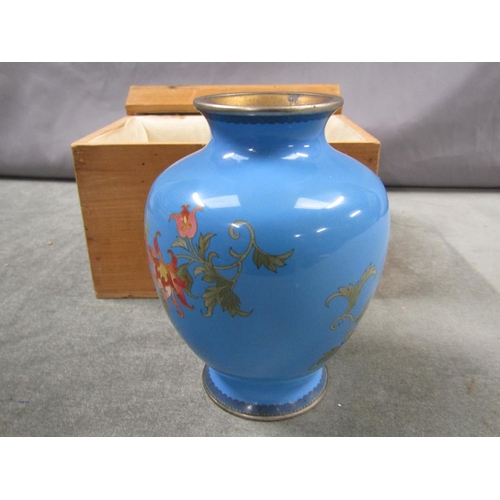 1351 - EARLY 20C JAPANESE CLOISSONE VASE DECORATED WITH DRAGONS, 15CM