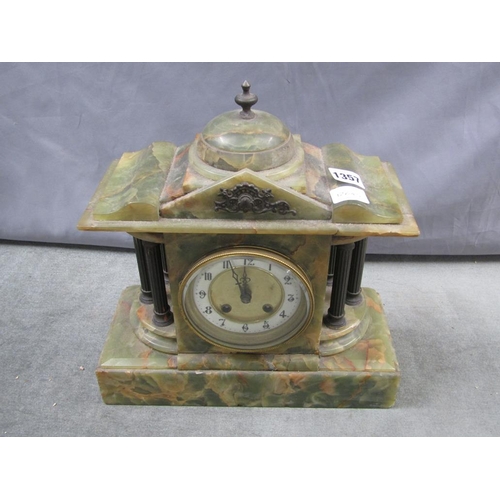 1357 - VICTORIAN ONYX MANTEL CLOCK, 34CM H