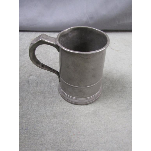 1369 - ANTIQUE PEWTER TANKARD, 16CM H