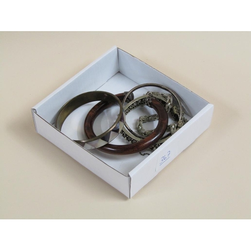 1491 - FOUR SILVER BANGLES AND BRACELETS TOGETHER WITH COMPOSITE