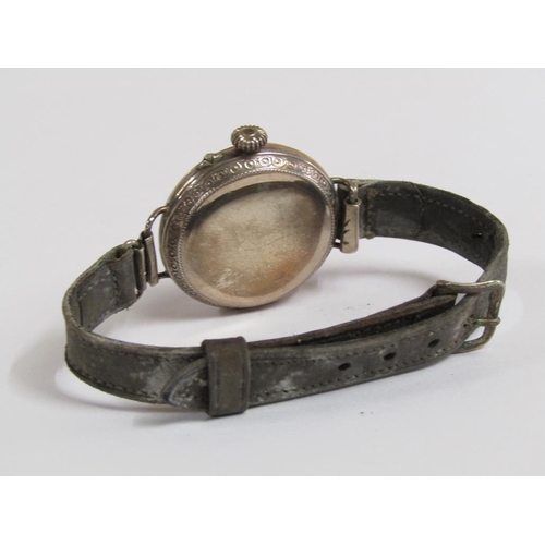 1495 - EARLY 20c LADIES MEDANA SILVER WATCH ON LEATHER STRAP