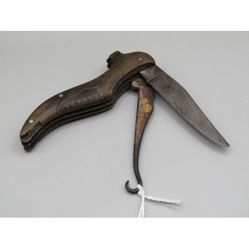 1502 - LADIES POCKET KNIFE AND BUTTON HOOK IN THE FORM OF A SHOE , TOE OF ONE SHOE IS MISSING