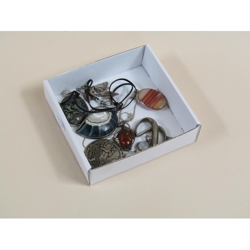 1506 - COLLECTION OF SIX BROOCHES TOGETHER PENDANTS, SOME SEMI PRECIOUS STONE SET