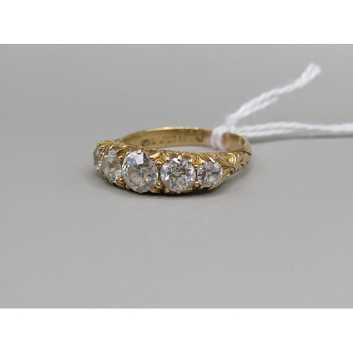 1547 - 18ct GOLD FIVE STONE CUT DIAMOND SET RING - SIZE N 1/2, APPX 2 CARATS