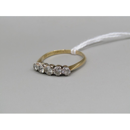 1550 - 18ct GOLD FIVE STONE DIAMOND SET RING SIZE O