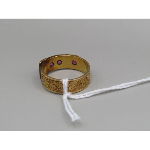 1551 - 18ct GOLD STONE SET BUCKLE RING SIZE P 1/2 - 6g